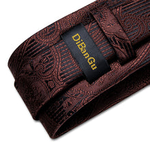 New Brown Black Paisley Men's Tie Handkerchief Cufflinks Clip Set