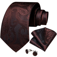 New Brown Black Paisley Men's Tie Handkerchief Cufflinks Clip Set