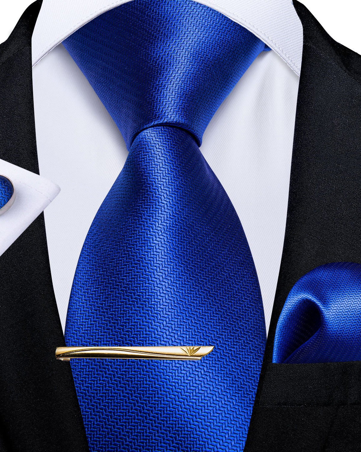 Novelty Blue Men's Tie Handkerchief Cufflinks Clip Set