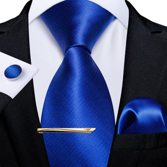 Novelty Blue Men's Tie Handkerchief Cufflinks Clip Set