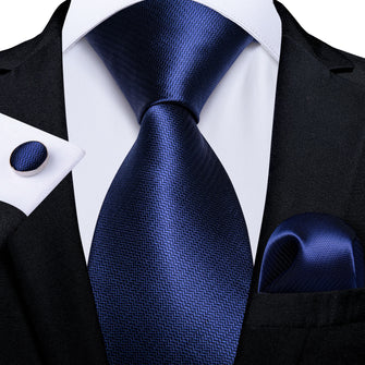 Novelty Blue Solid Men's Tie Handkerchief Cufflinks Set