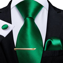 Novelty Green Solid Men's Tie Handkerchief Cufflinks Clip Set