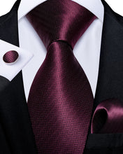 Novelty Burgundy Solid Men's Tie Handkerchief Cufflinks Set