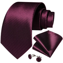 Novelty Burgundy Solid Men's Tie Handkerchief Cufflinks Set