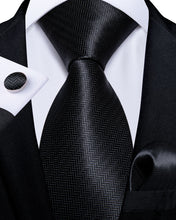 Novelty Black Solid Men's Tie Handkerchief Cufflinks Set
