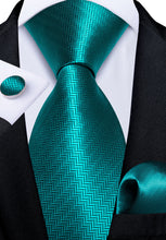 Novelty Teal Solid Men's Tie Handkerchief Cufflinks Set