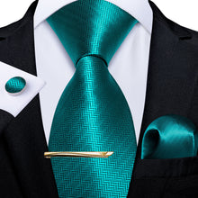 New Novelty Teal Solid Men's Tie Handkerchief Cufflinks Clip Set