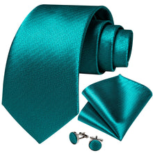 Novelty Teal Solid Men's Tie Handkerchief Cufflinks Set