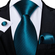 Novelty Blue Solid Men's Tie Handkerchief Cufflinks Set