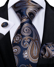 Brown Blue Paisley Men's Tie Handkerchief Cufflinks Set