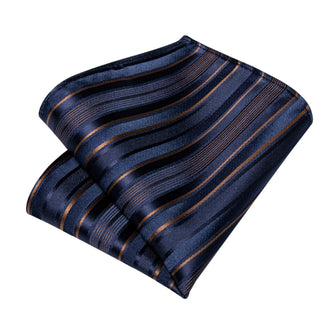 Dibangu Blue Golden Striped Silk Pocket Square
