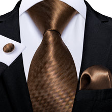 Novelty Brown Geometric Men's Tie Handkerchief Cufflinks Set
