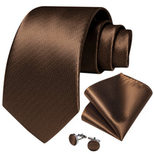 Novelty Brown Geometric Men's Tie Handkerchief Cufflinks Set