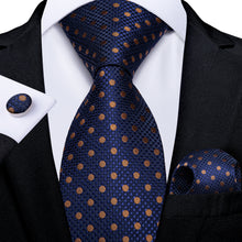 Blue Brown Polka Dot Men's Tie Handkerchief Cufflinks Clip Set