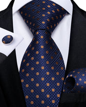 Blue Brown Polka Dot  Men's Tie Handkerchief Cufflinks Set