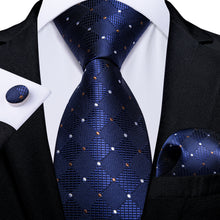 Blue Brown Plaid Men's Tie Handkerchief Cufflinks Clip Set