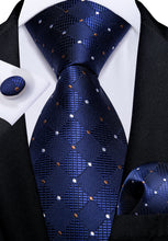 Blue White Plaid Men's Tie Handkerchief Cufflinks Set