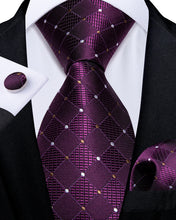  Silk Tie Purple White Plaid Men's Tie