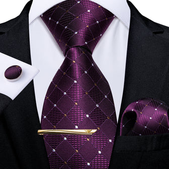 Purple White Plaid Men's Tie