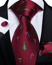 Christmas Tree Red Solid Men's Tie Handkerchief Cufflinks Set (4709270913105)