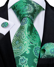 silk mens paisley green skinny tie hanky cufflinks set