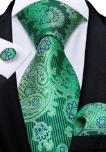 silk mens paisley green sage floral tie pocket square cufflinks set for wedding