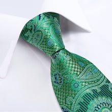 Green Black Paisley Men's Tie Handkerchief Cufflinks Set