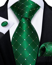 Green White Plaid Men's Tie Handkerchief Cufflinks Set