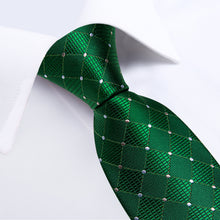 Green White Plaid Men's Tie Handkerchief Cufflinks Clip Set