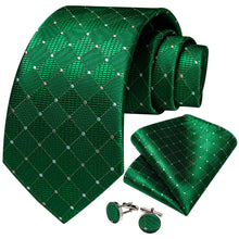 Green White Plaid Men's Tie Handkerchief Cufflinks Set