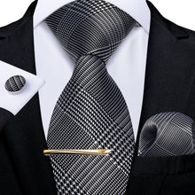 Novelty Houndstooth  Men's Tie Handkerchief Cufflinks Clip Set