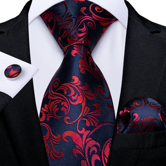 fashion floral navy blue red tie for wedding