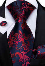 dress business suit silk mens navy blue red floral tie pocket square cufflinks set