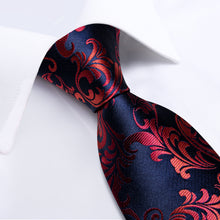 dress business suit silk mens navy blue red floral tie pocket square cufflinks set