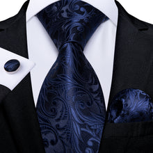 Blue Floral Paisley Men's Silk Tie Handkerchief Cufflinks Set