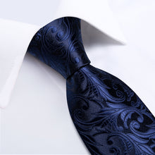 Blue Floral Paisley Men's Silk Tie Handkerchief Cufflinks Set