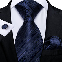 New Blue Striped Tie Hanky Cufflinks Set