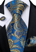 Novelty Blue Green Paisley Men's Silk Tie Handkerchief Cufflinks Set