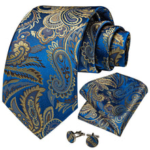 Novelty Blue Green Paisley Men's Silk Tie Handkerchief Cufflinks Set