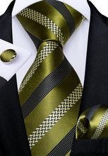 silk mens striped black green olive ties set for business suit dress