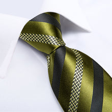silk mens striped black green olive ties set for business suit dress