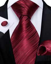 Red Striped  Men's Silk Tie Handkerchief Cufflinks Set