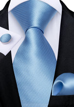 Sky Blue Solid Men's Silk Tie Handkerchief Cufflinks Set