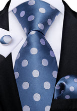 Blue White Polka Dot Men's Tie Handkerchief Cufflinks Set