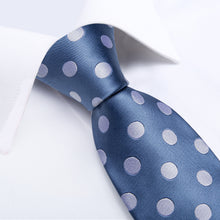 Blue White Polka Dot Men's Tie Handkerchief Cufflinks Set