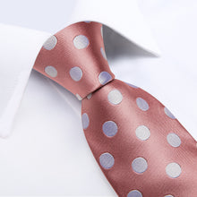 Pink White Polka Dot Men's Tie Handkerchief Cufflinks Set