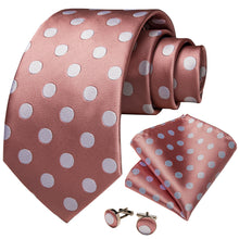 Pink White Polka Dot Men's Tie Handkerchief Cufflinks Set