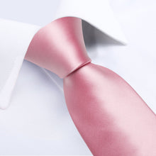 Pink Solid Men's Tie Handkerchief Cufflinks With Lapel Pin Brooch Set