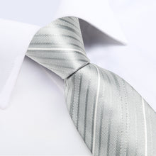 White Grey Striped Men's Silk Tie Handkerchief Cufflinks Set