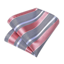 Dibangu Pink Grey Striped Silk Pocket Square